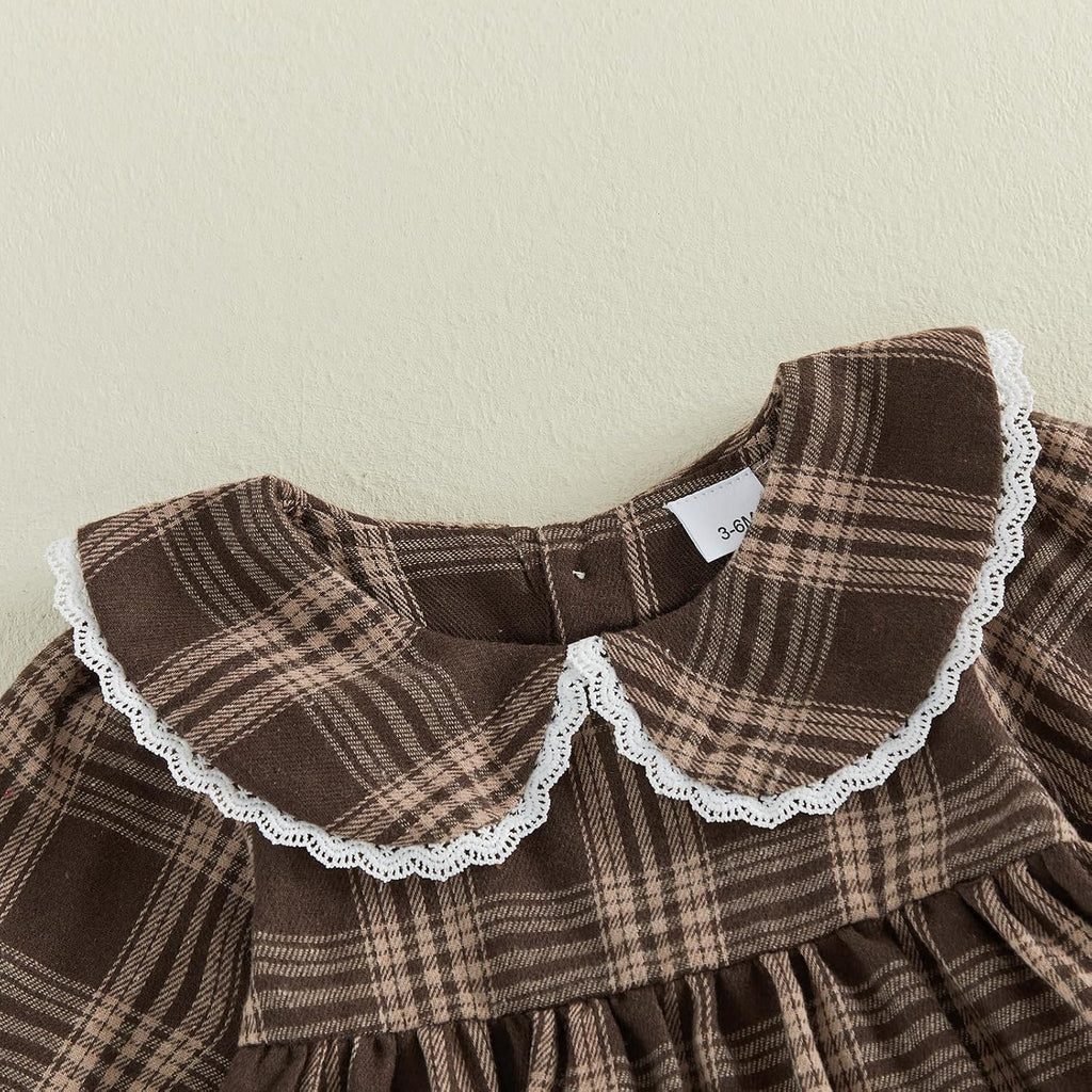 Baby Girl Peter Pan Collar Outfit Gingham Top Pants Set Fall Winter Clothes