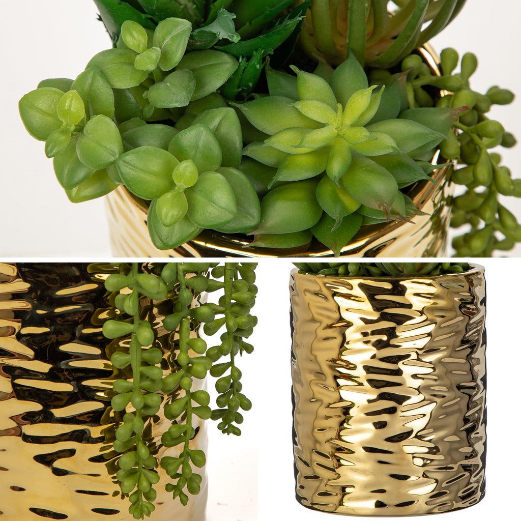 Gold Artificial Succulents in Pots Faux Succulents Plants Fake Succulent Arrangement Potted Plants with Gold Tall