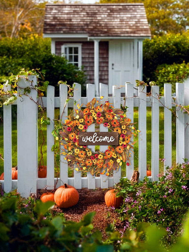 26'' Large Fall Wreaths for Front Door (Welcome Sign)