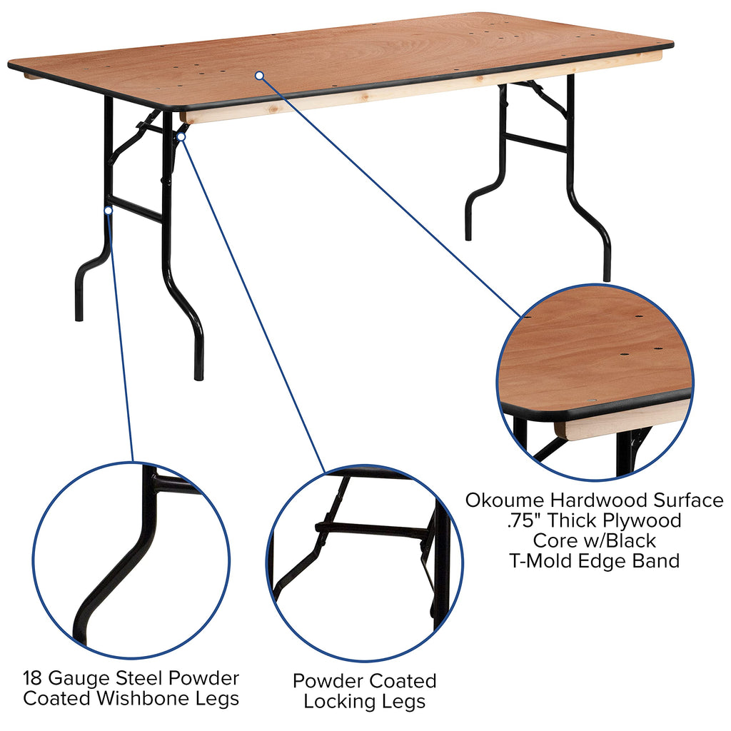 6 ft Folding Clear Coat Rectangular Banquet Table, Clear