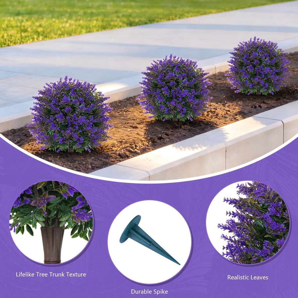 24" 4Pack Faux Boxwood Topiary Ball Trees with Lavender & Spike