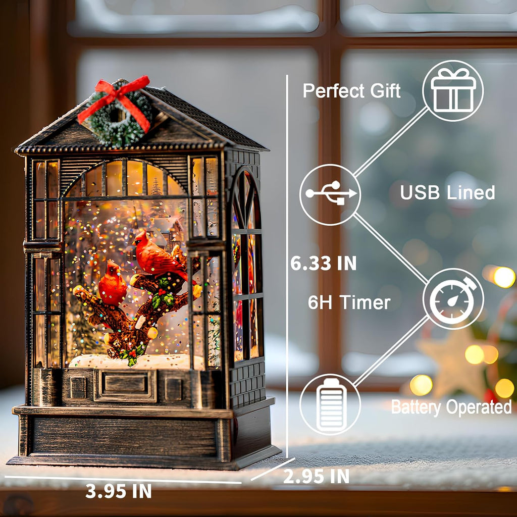 Christmas Snow Globes Cardinal Music Water Lantern Holiday Decorations Gifts for Family Children or Friends