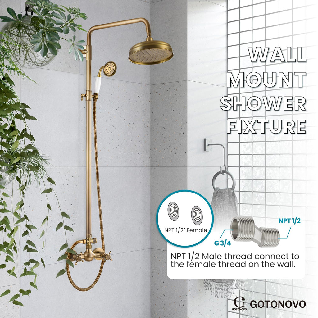 Exposed Shower Faucet Set Luxury,Antique Brass,Straight Rod
