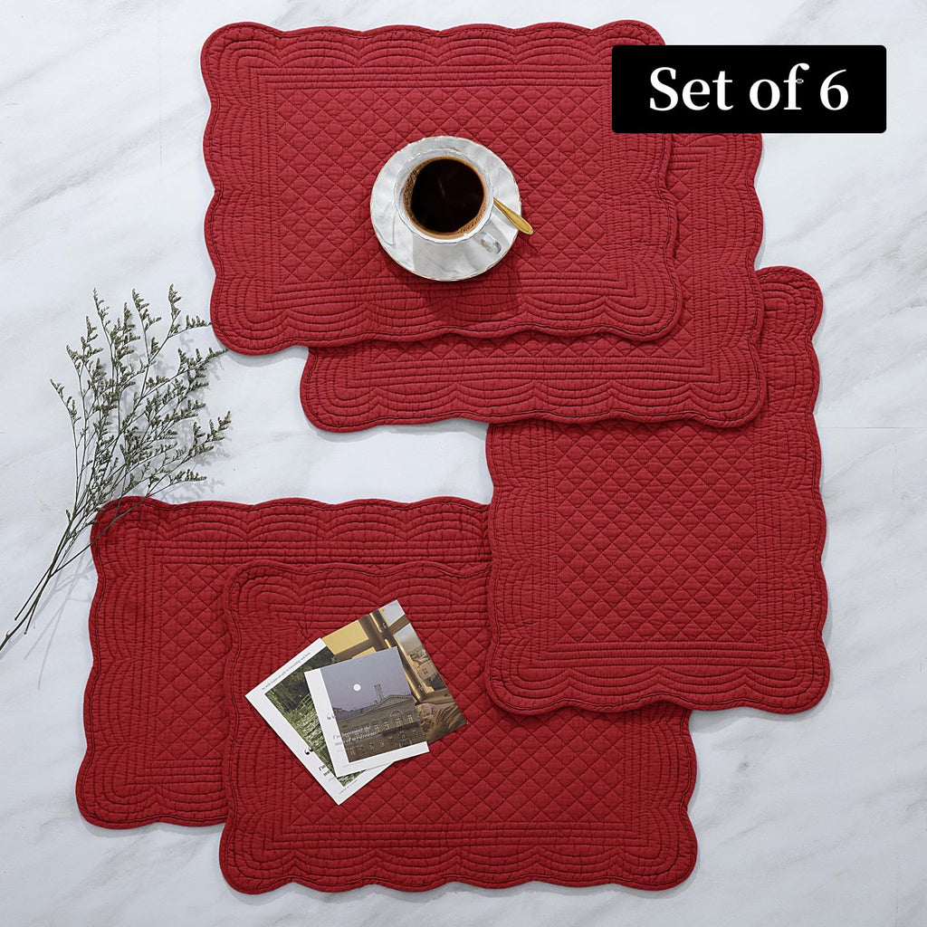 100% Cotton Quilted Placemats Set of 6,Washable Cloth Table Placemats & Dining Table