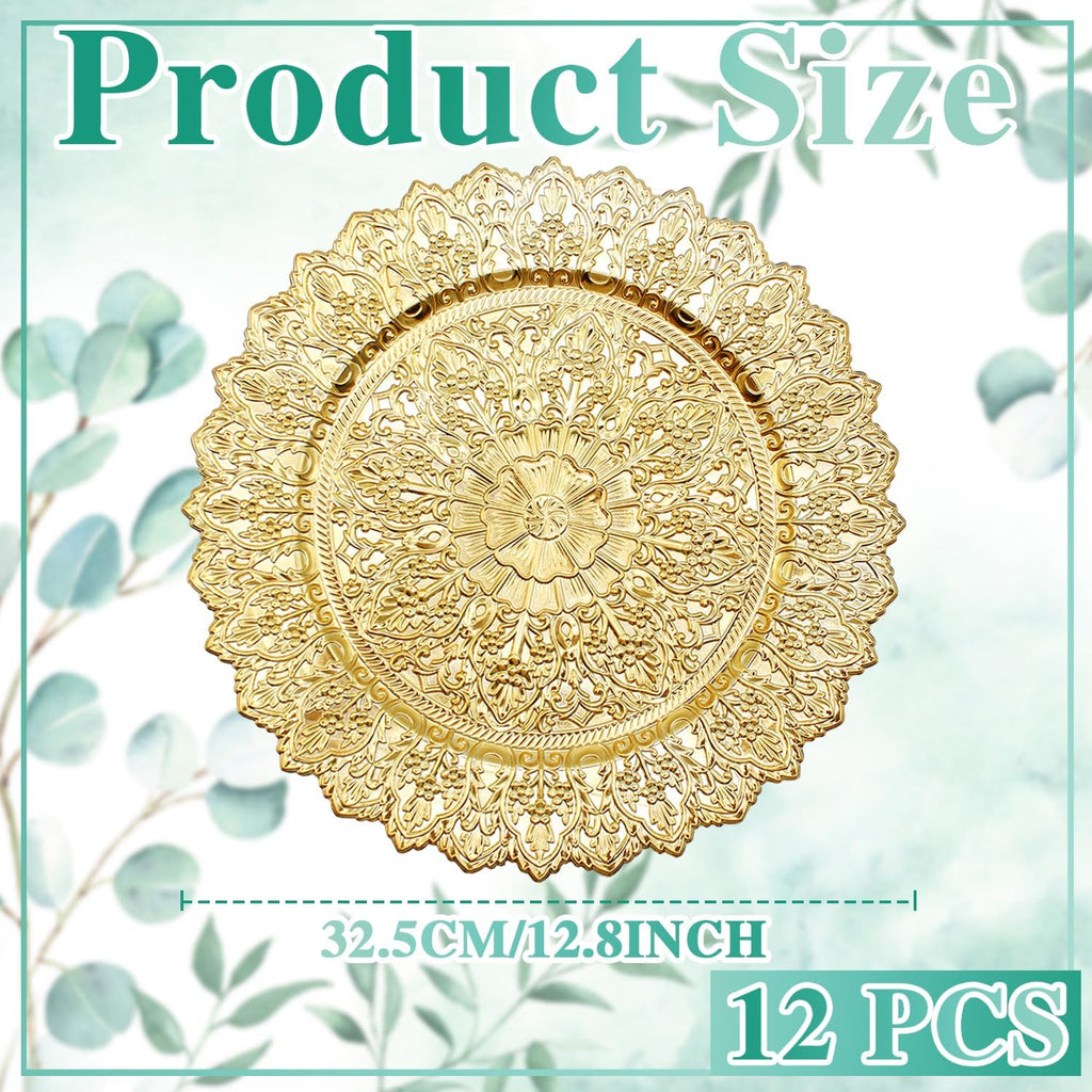 13 Inch Charger Plates Set of 12 - Elegant Reusable Dinner Base Plates for Weddings, Parties, & Holiday Table Decor