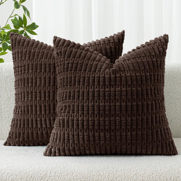 Euro Sham Corduroy Decorative Throw Pillow Covers 24x24 Dark Brown