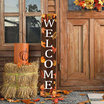 Fall Wooden Porch Sign 47" Autumn Large Welcome Porch Sign for Maple Leaf Sign Home Front Door Yard Party Decor