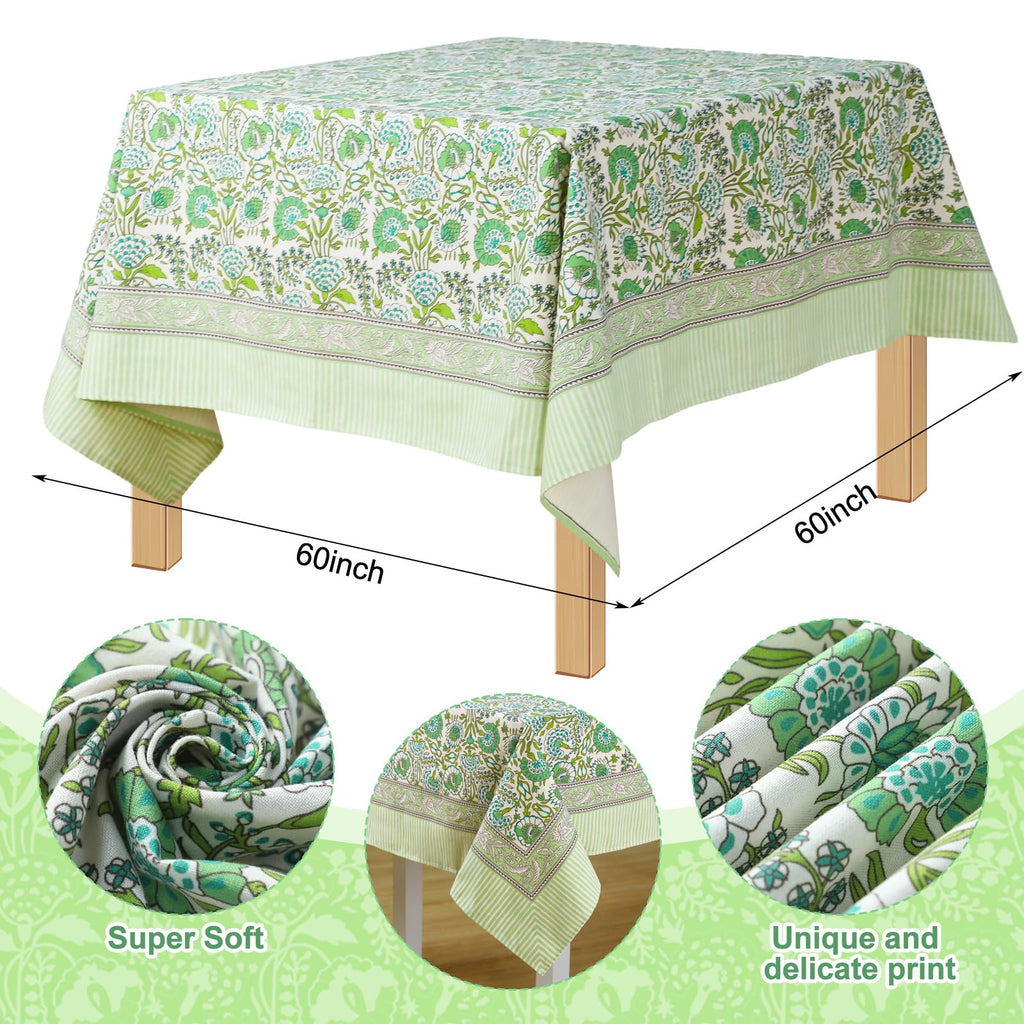 Cotton Tablecloth 60'' X 90'' Green Pattern Green