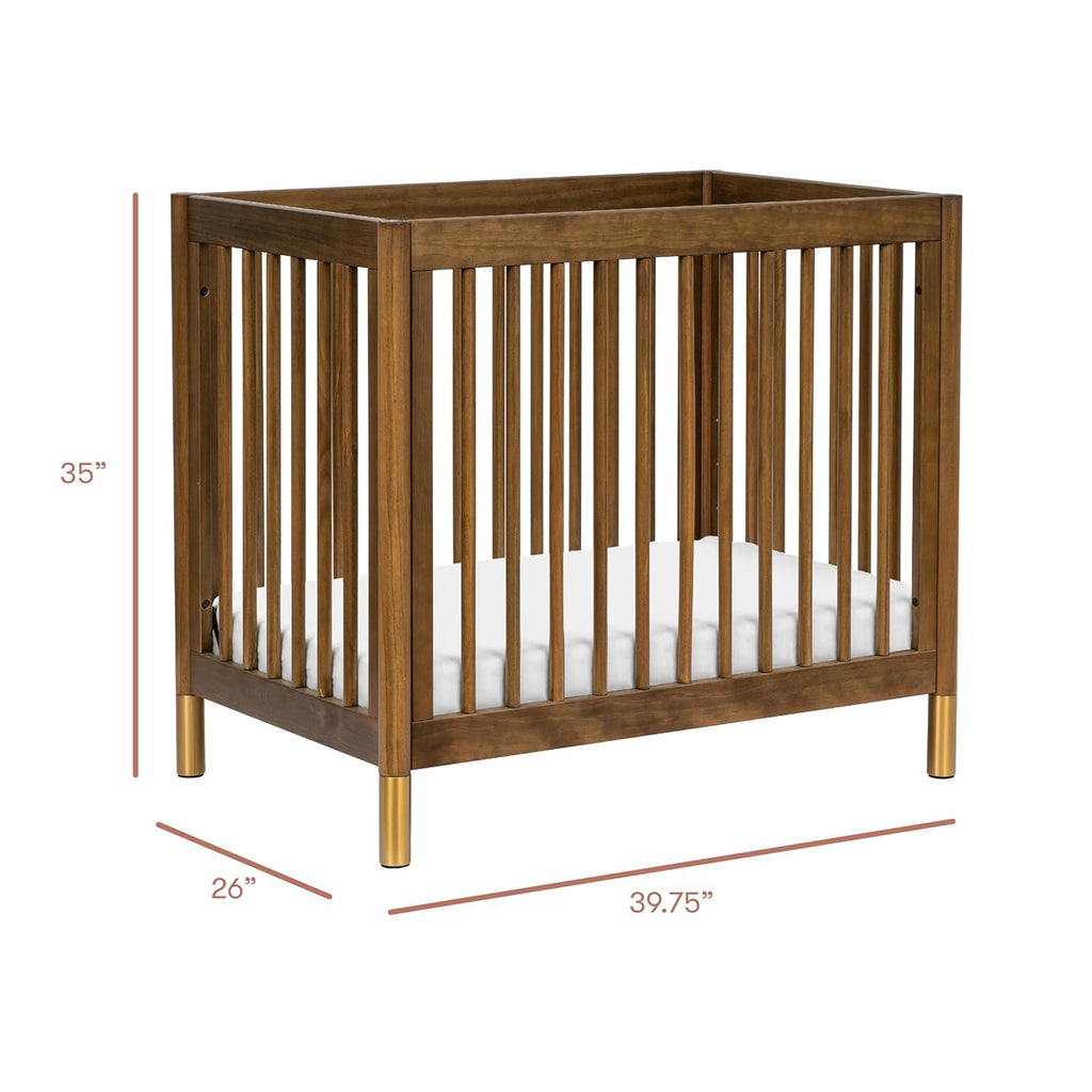 Gelato 4-in-1 Mini Crib, Natural Walnut and Brushed Gold Feet | GREENGUARD Gold Certified, Converts to Toddler Bed