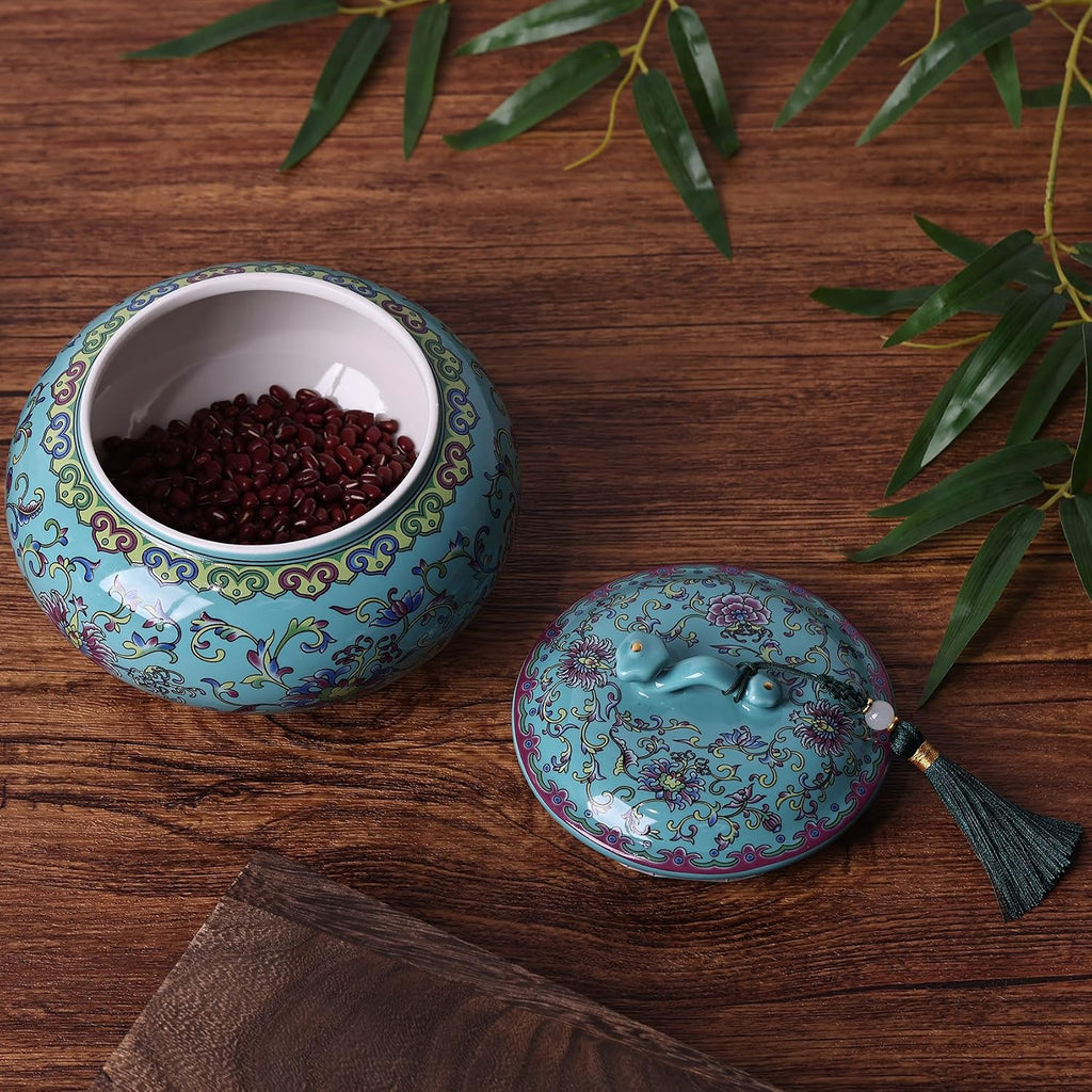 Decorative Ceramic Enamel Ginger Jar Decor - Blue and White Porcelain Storage Jar, Chinoiserie Flower Vase