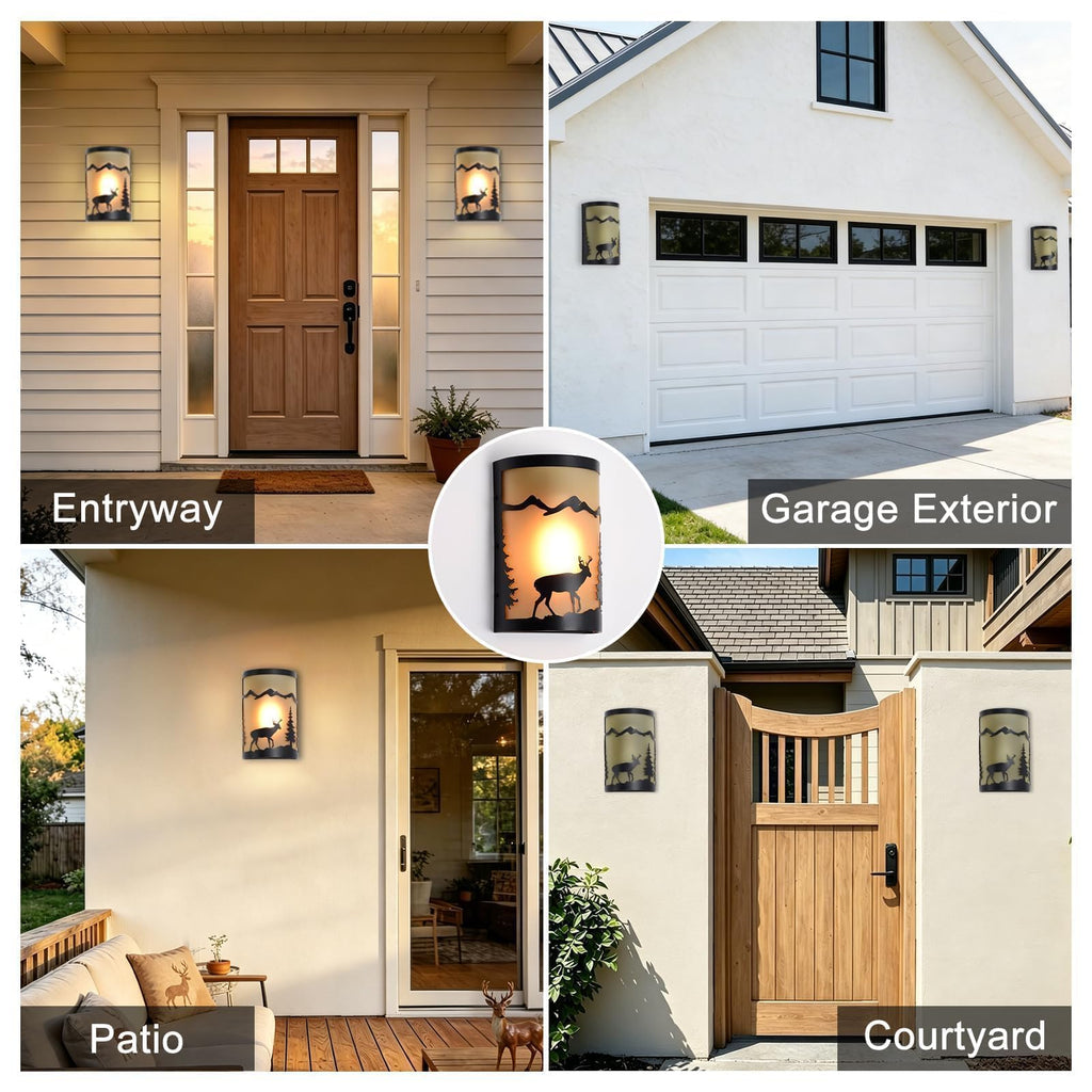 Rustic Outdoor Wall Lights, Amber Exterior Wall Sconce for Porch, 2 Pack