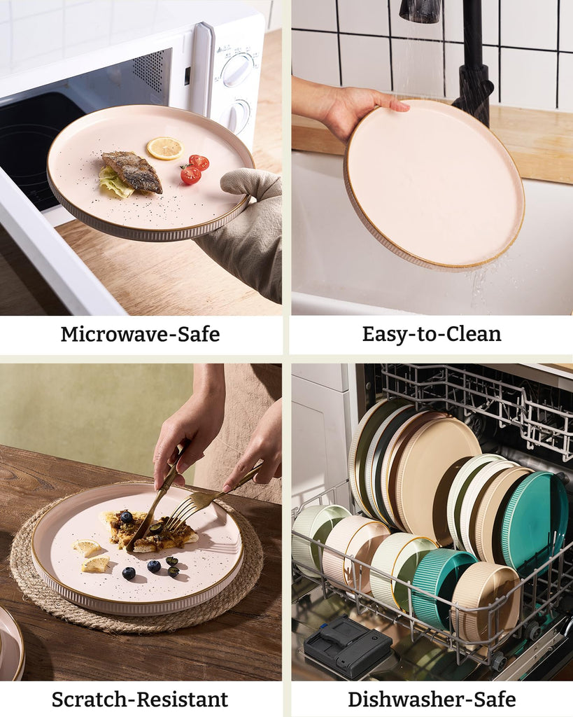 Plates and Bowls Set with Rim, Stoneware Dinnerware Sets for 4