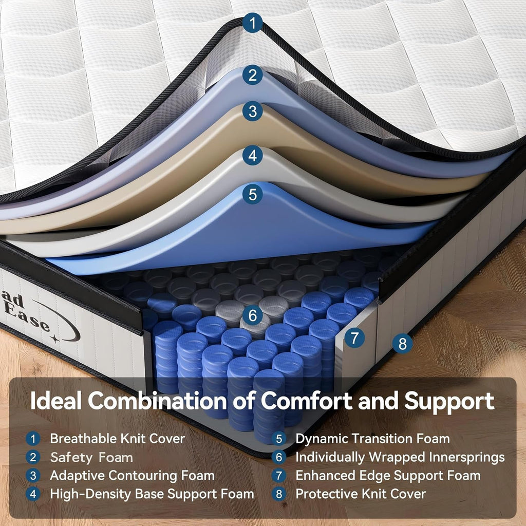 King Size Mattress,12 Inch King Mattress in a Box for Back Pain Relief, Upgrade Memory Foam and Pocket Coils Spring