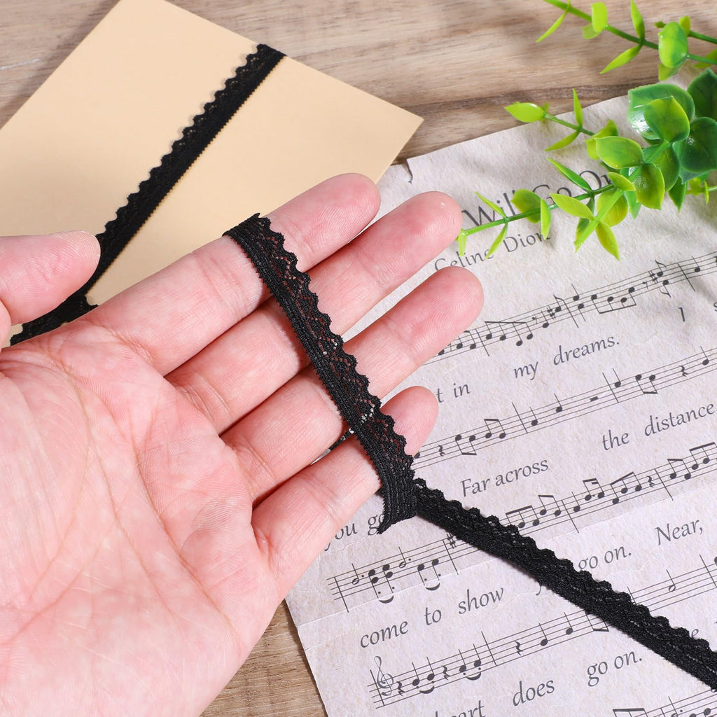 10 Yards Black Lace Trim, 1cm Lace Ribbon Crochet Sewing Laces Ribbons for Crafts, Wide Stretchy Laces Trim Elastic