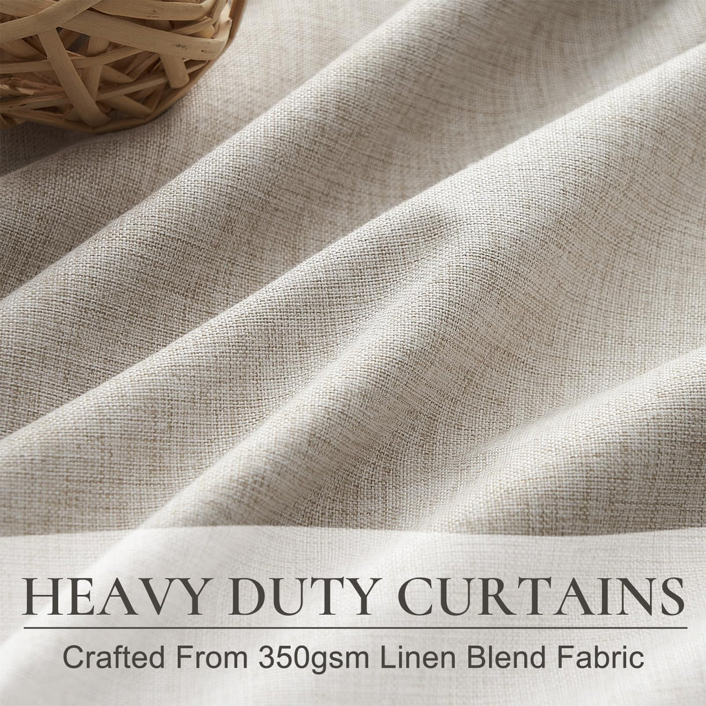 Extra Long Blackout Pinch Pleated Luxury Curtains 144 Inch Long, Rustic Country Natural Linen Thick Office Sound