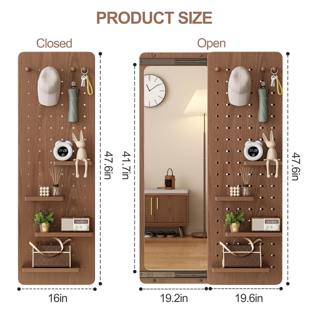 Full Length Mirror with Shelf and Hooks,Entry Way Mirrors for Wall,Wall Mirror with Shelf,Wall Mirror with Storage