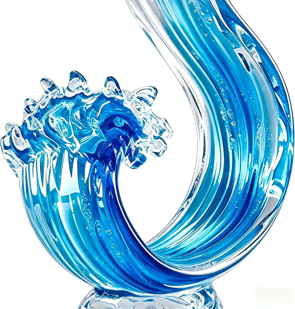 14in Hand Blown Blue Ocean Wave Murano Style Glass Sculpture Home Decor - Set of 50