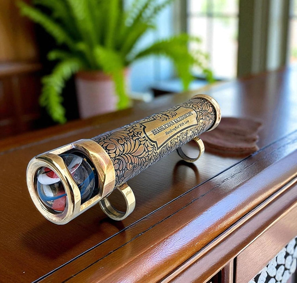 Handcrafted Brass Kaleidoscope for Adults - Vintage Optical Mirror with Rotating Marble Chamber