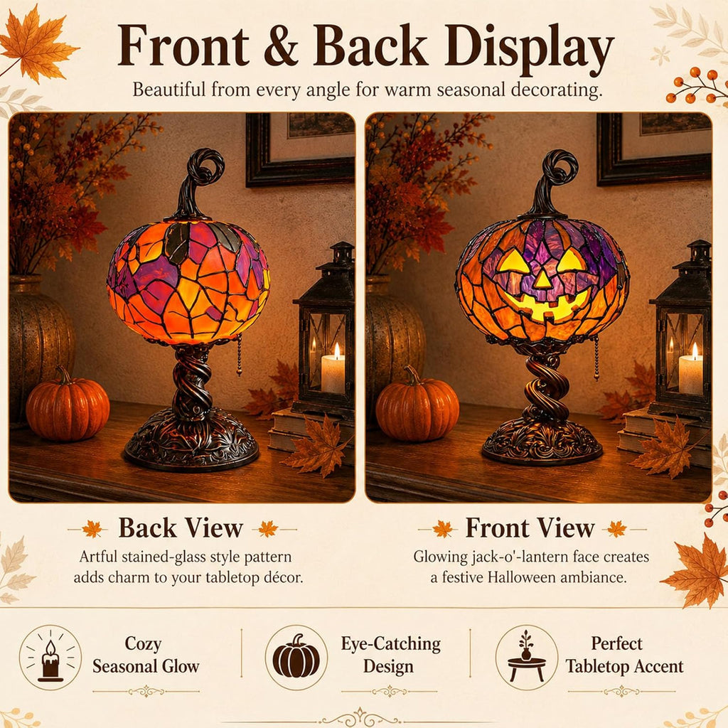 Halloween Stained Glass Pumpkin Lamp, Decorative Table Lamp Decor