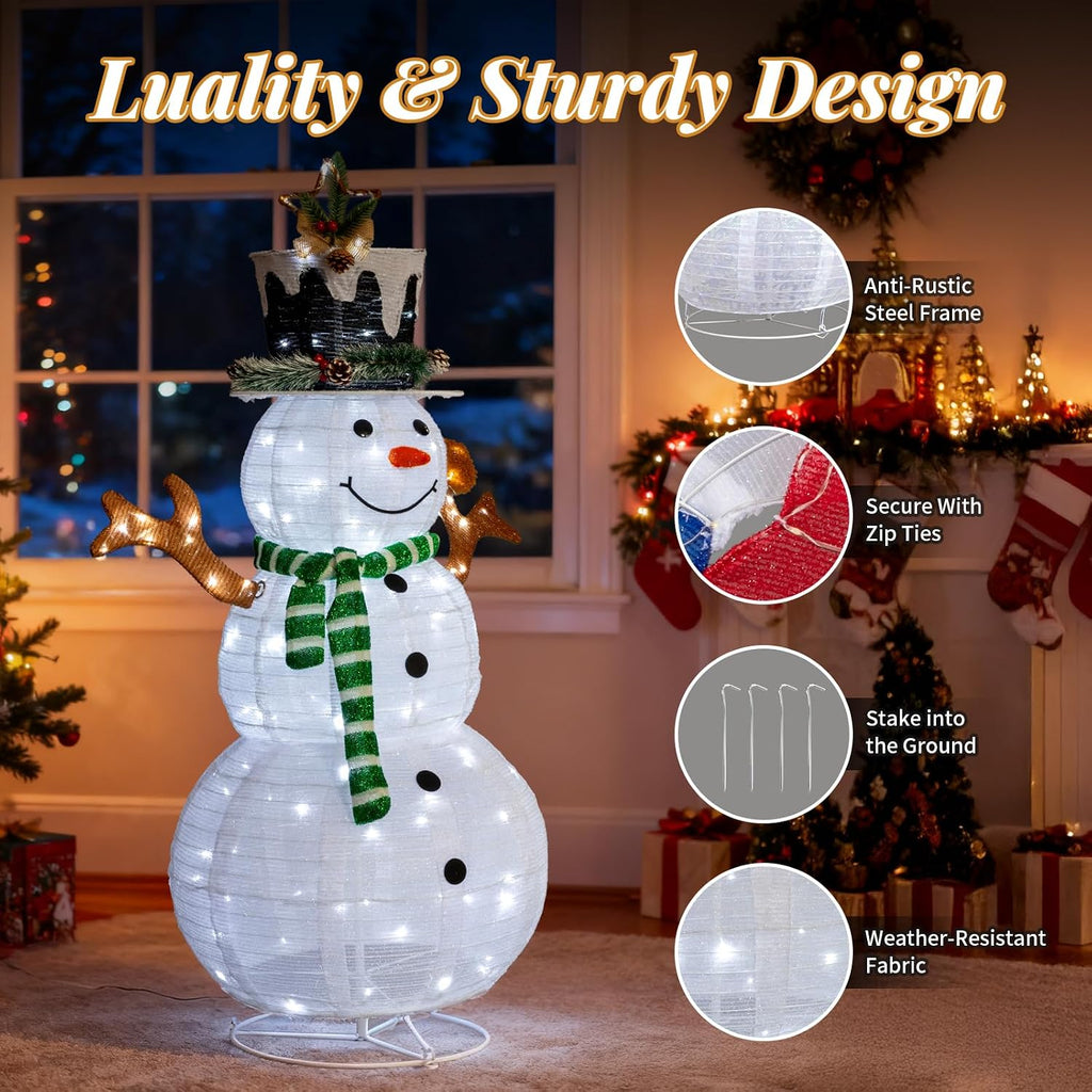 Snowman Christmas Outdoor Decoration, 4ft 120 LED Lighted Christmas Holiday Decorations, Snowman Yard Lights Backyard
