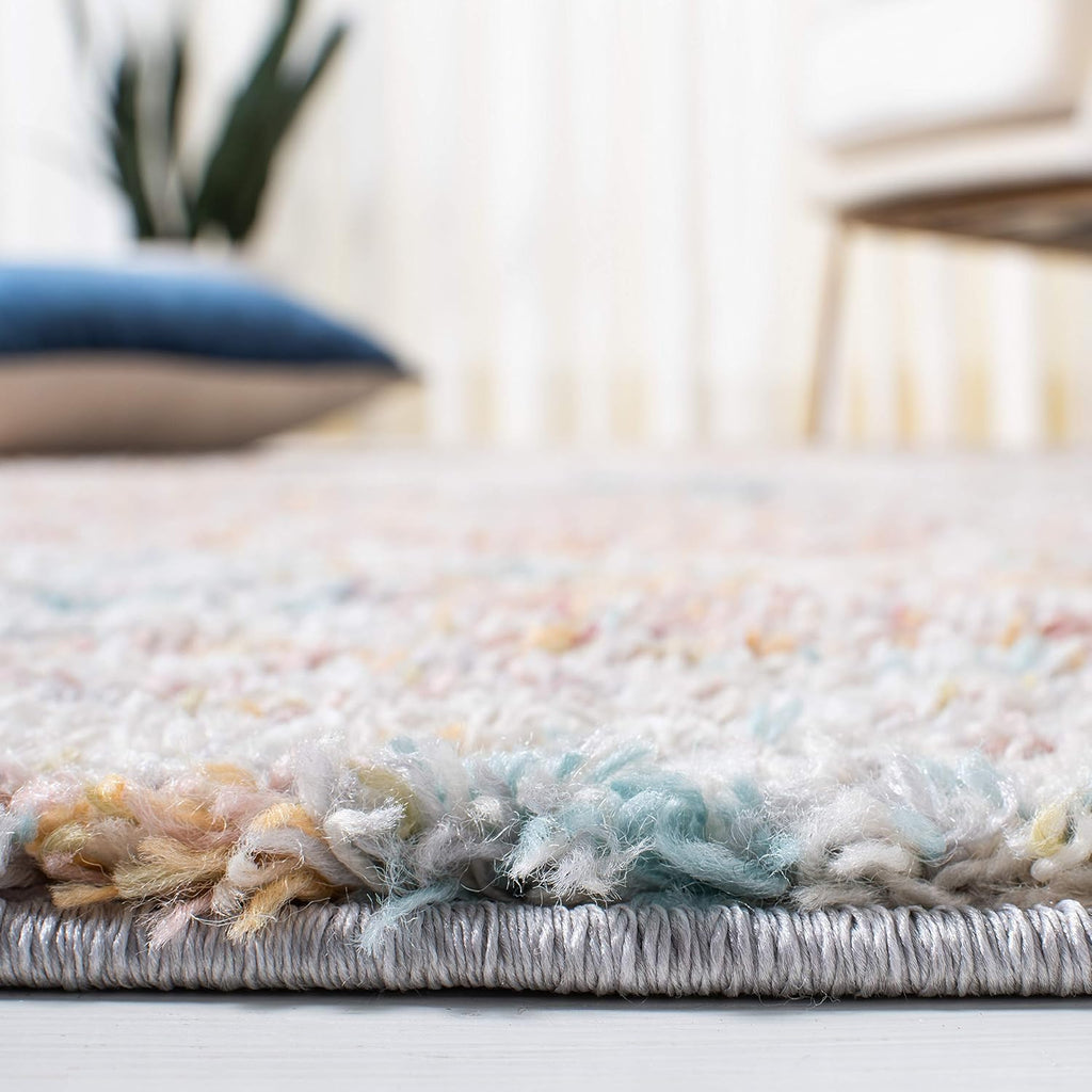 Calista Shag Collection Area Rug - 6'7" Square, Ivory & Beige, Moroccan Boho Design, Non-Shedding & Easy Care, 1-inch