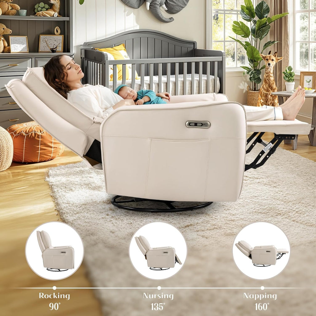 Power Recliner Gliders , Electric Swivel Rocker Recliner Chair, Comfy Upholstered Living Room Reclining Rocking