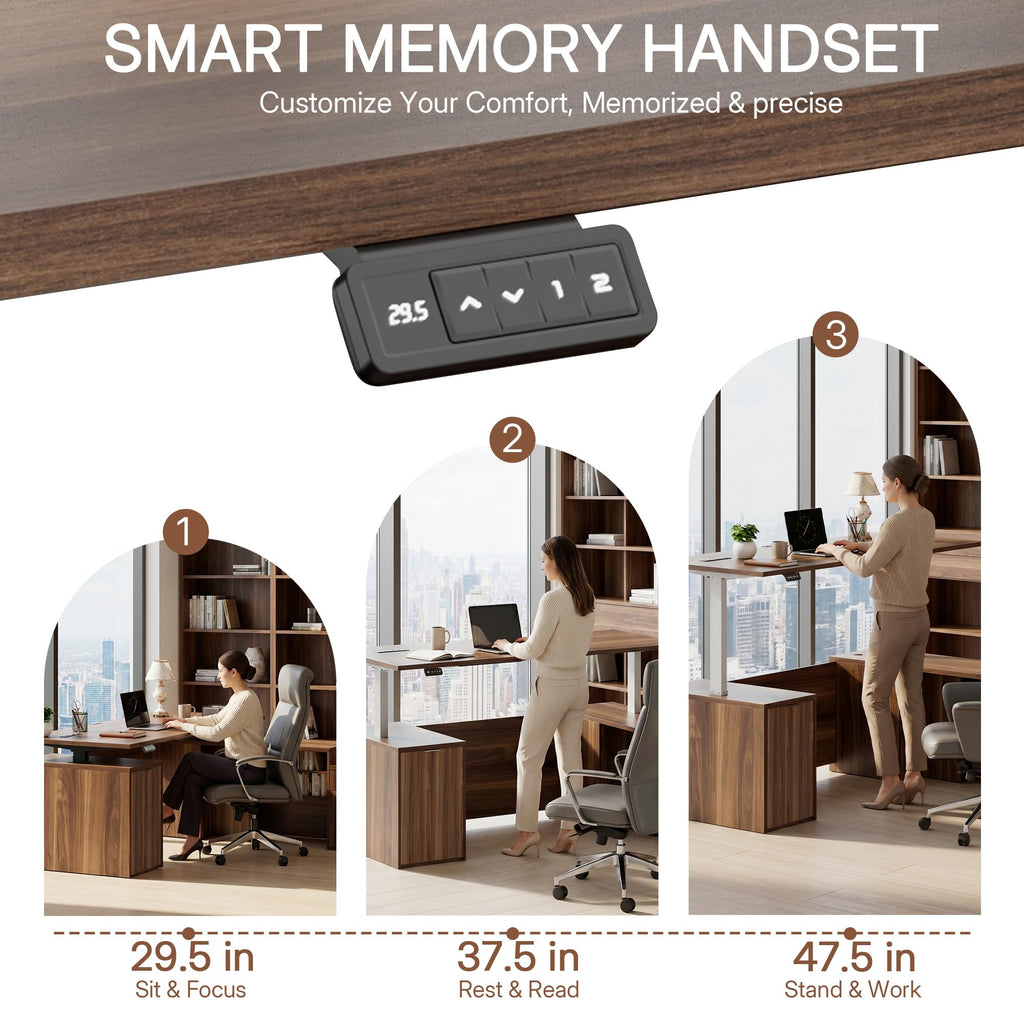 71" L Shaped Executive Desk with File Cabinet Drawers Outlet USB, Height Adjustable Office Desk Blister Board Privacy