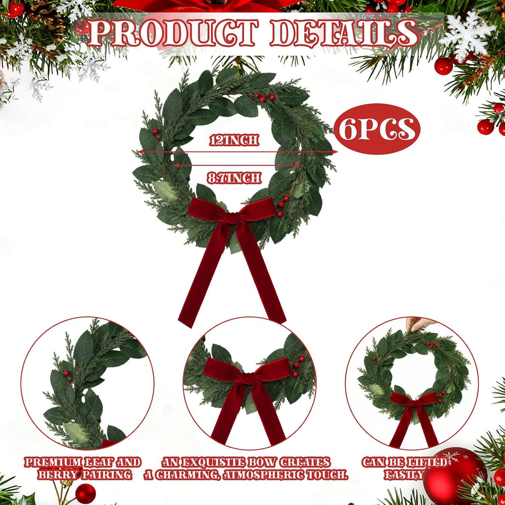 6 Pack Christmas Wreaths Charger Plate Centerpieces,Pine Needles