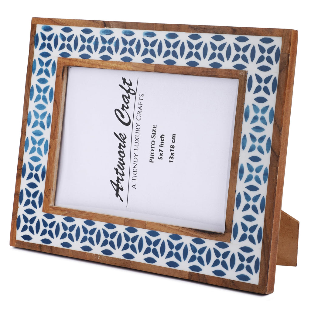 Craft Handmade White Bone Photo Frame Geometric Painting Vintage Boho Wooden Picture Frames For Table-Top/Wall Decor