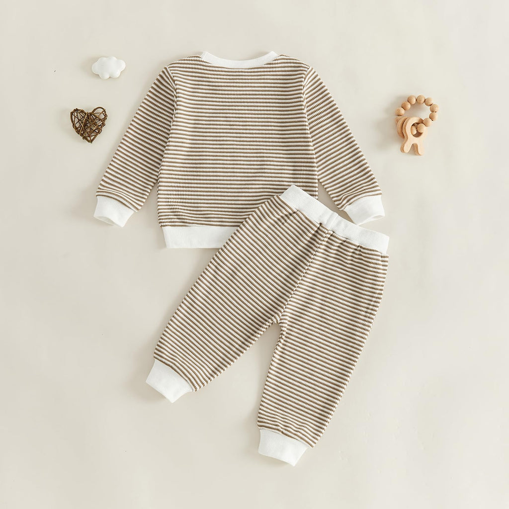 Toddler Baby Boy Fall Outfit Set Tops Pants Cute Infant Waffle Clothes (Big Brother Bro Khaki, )