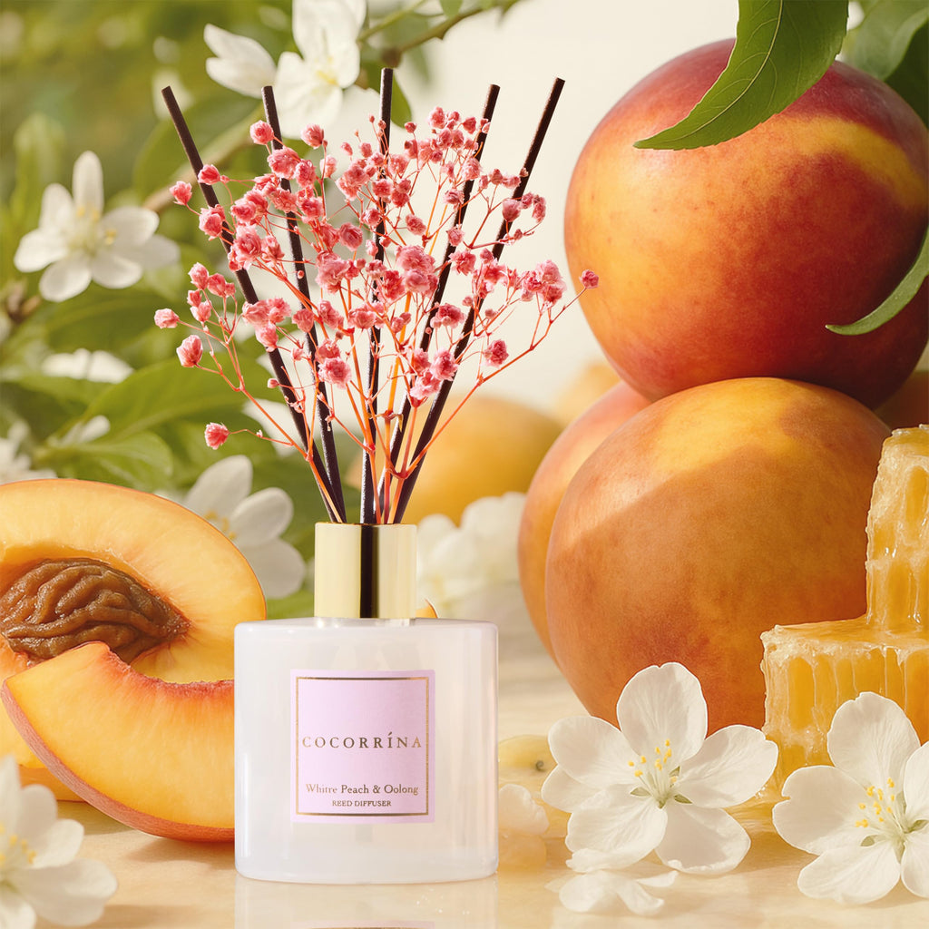 Reed Diffuser Sets - 6.7 oz. White Peach& Oolong Scented Diffuser with 8 Sticks Home Fragrance Reed Diffuser Shelf