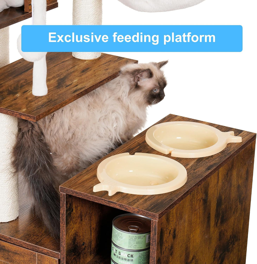 Cat Tree Tower, Wooden Litter Box Enclosure and Condo