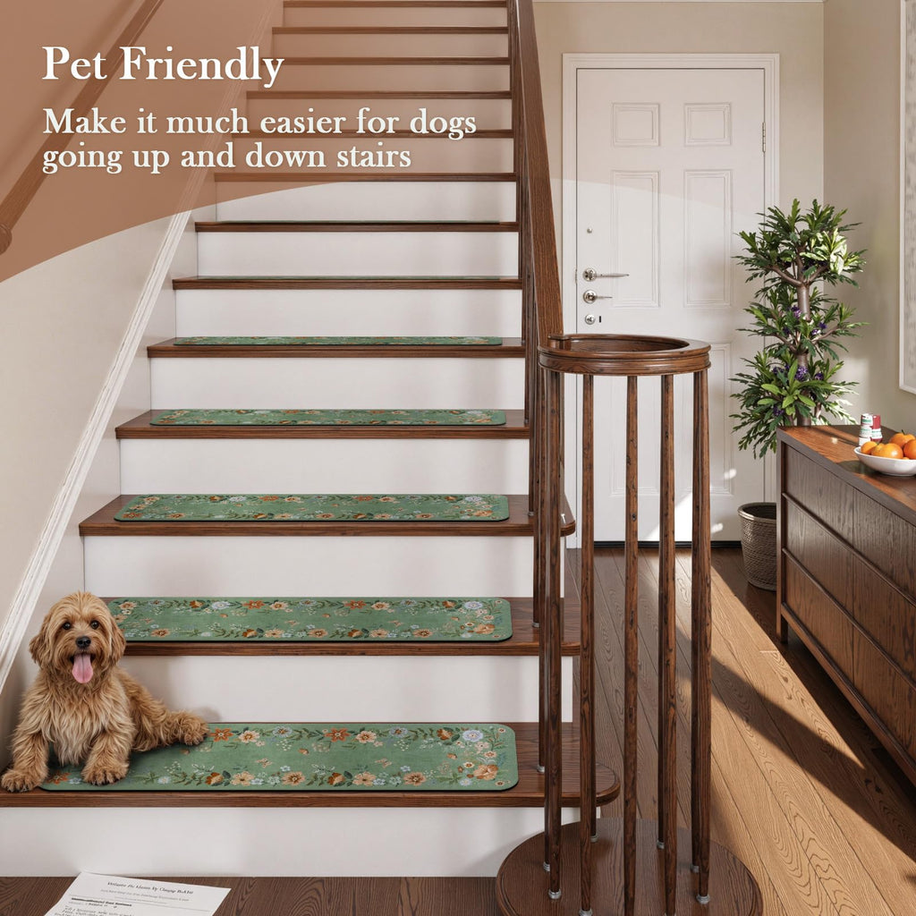 Green Non-Slip Stair Runner for Wooden Steps 15PC 30"x8"