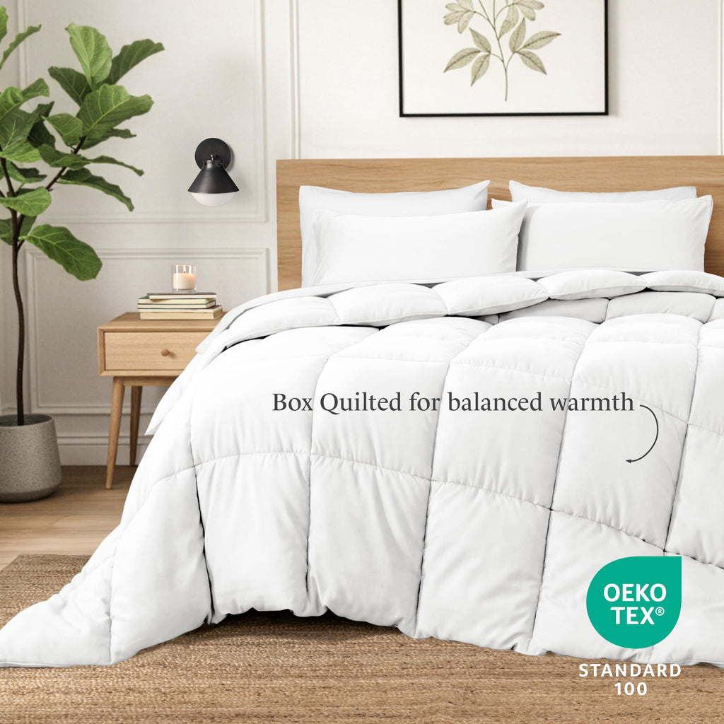 Comforter - Ultra-Soft 1800 Microfiber - Easy Care - All Season Warmth - Bedding Comforter (King/Cal King, White)