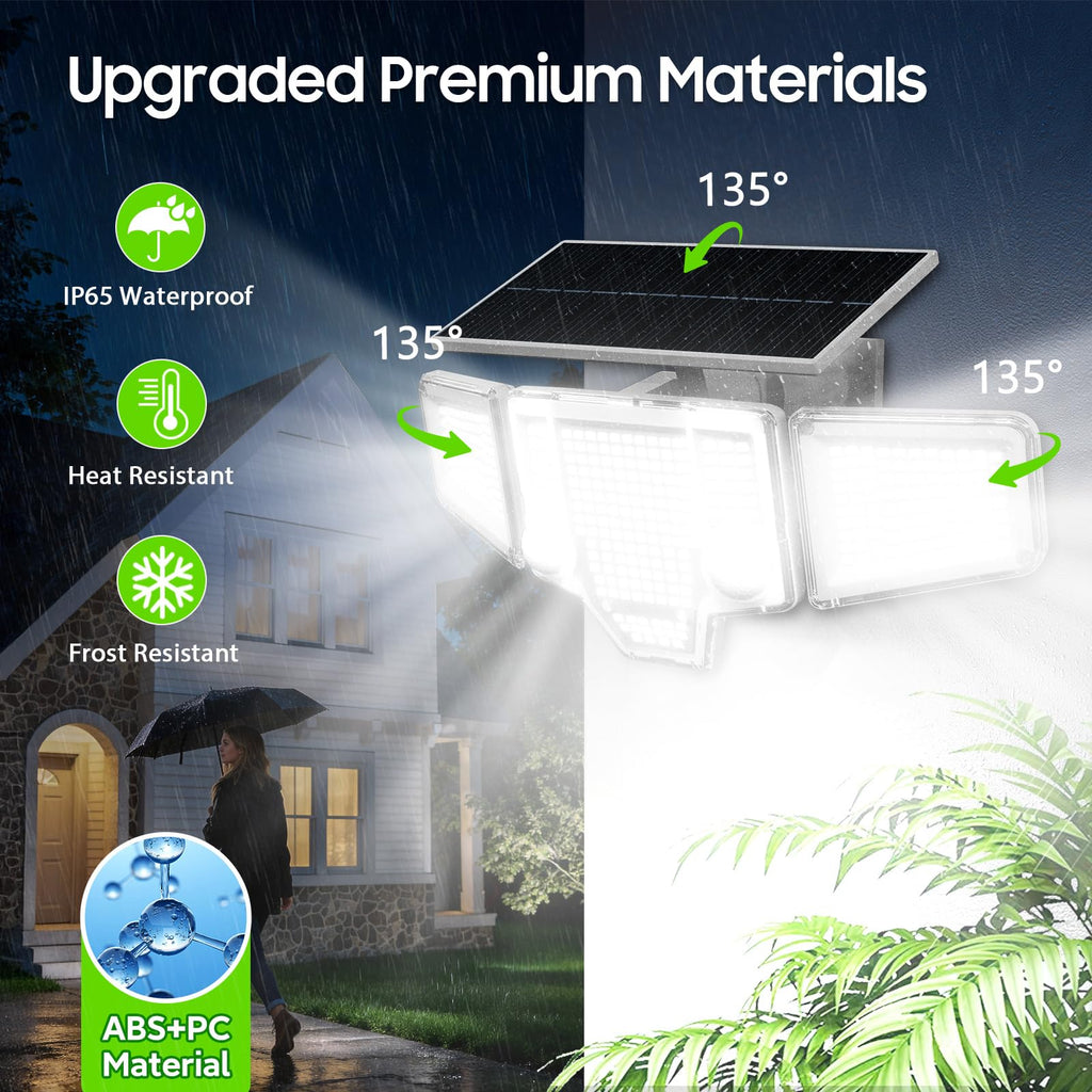 Solar Flood Lights, Dual Motion Sensor Outdoor Lights, White