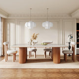 78.7" Sintered Stone Dining Table for 8-10，Luxury Rectangular Kitchen Table with Solid Wood Legs, Mid-Century Dining