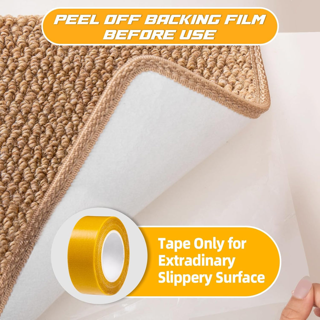Bullnose Carpet Stair Treads Faux Sisal for Wooden Steps Indoor | Set of 14 Anti Slip Indoor Staircase Protector Rugs