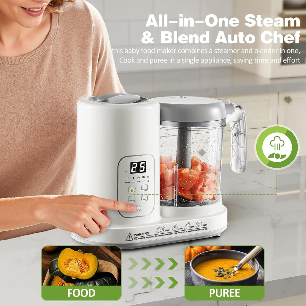 Food Maker Pro Steamer Blender: 4 in 1 Auto Steam Blend and Puree Maker with Self-Clean for Healthy Baby and Toddler