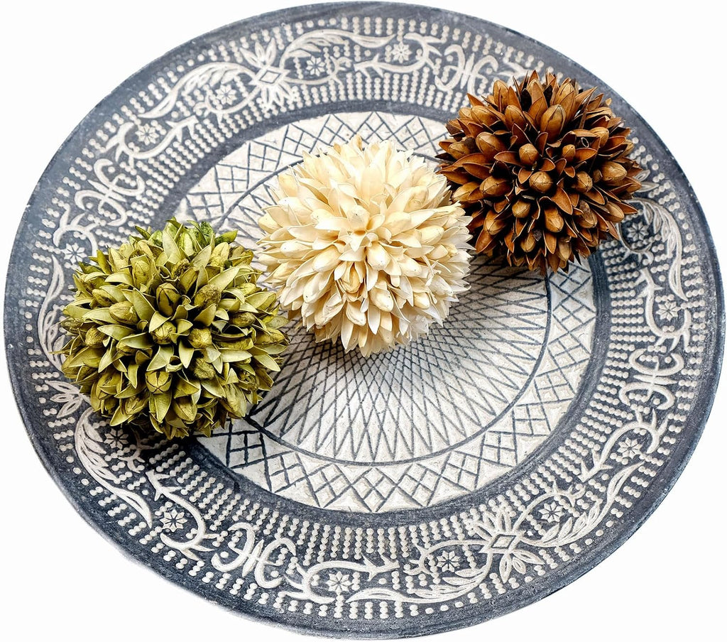 3.5inch Decorative Balls Bowl/Tray &Floral Orb/Ball with Dried Potpourri, Artificial Decorative Balls for Vase Bowl - Set of 3