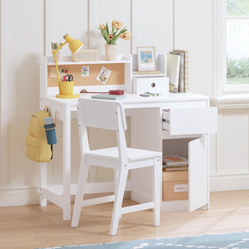 Wooden Kids Desk and Chair Set with Hutch and Storage for Ages 3-12