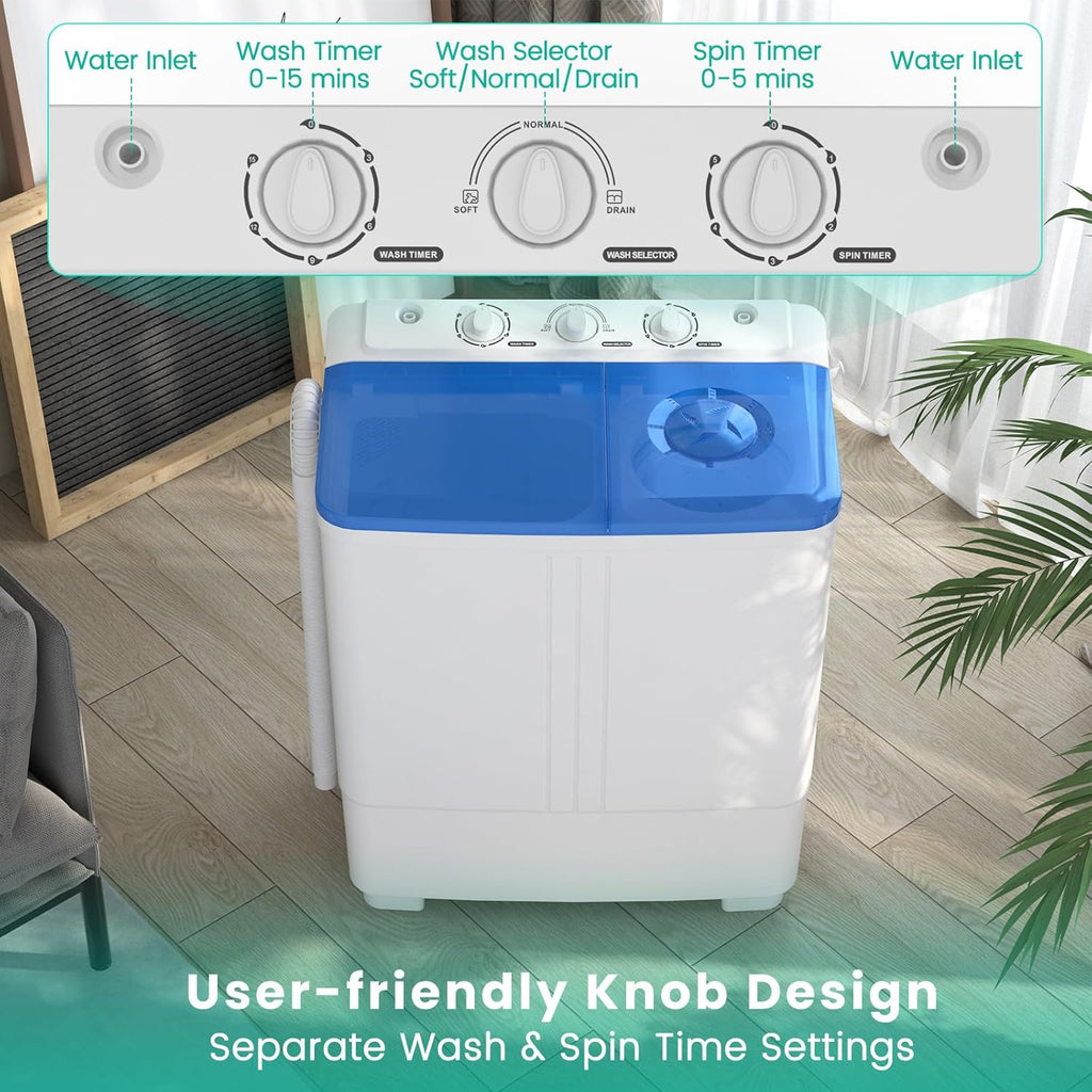 20 Lbs Portable Washing Machine, Portable Washer for Apartment with 12 Lbs Washer, 8 Lbs Spinner, Mini Compact Top
