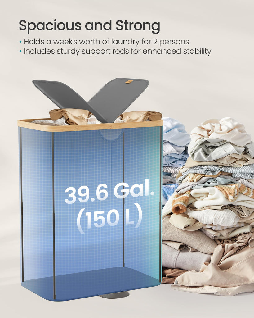 Laundry Hamper with 2 Lids, 150L Laundry Basket,2 Compartments