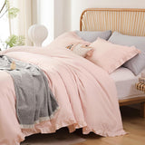 Soft Fluffy Comforter Set 3PCS (1 Ruffled Blush Comforter Set and 2 Pillowcases) Vintage Shabby Chic Bedding