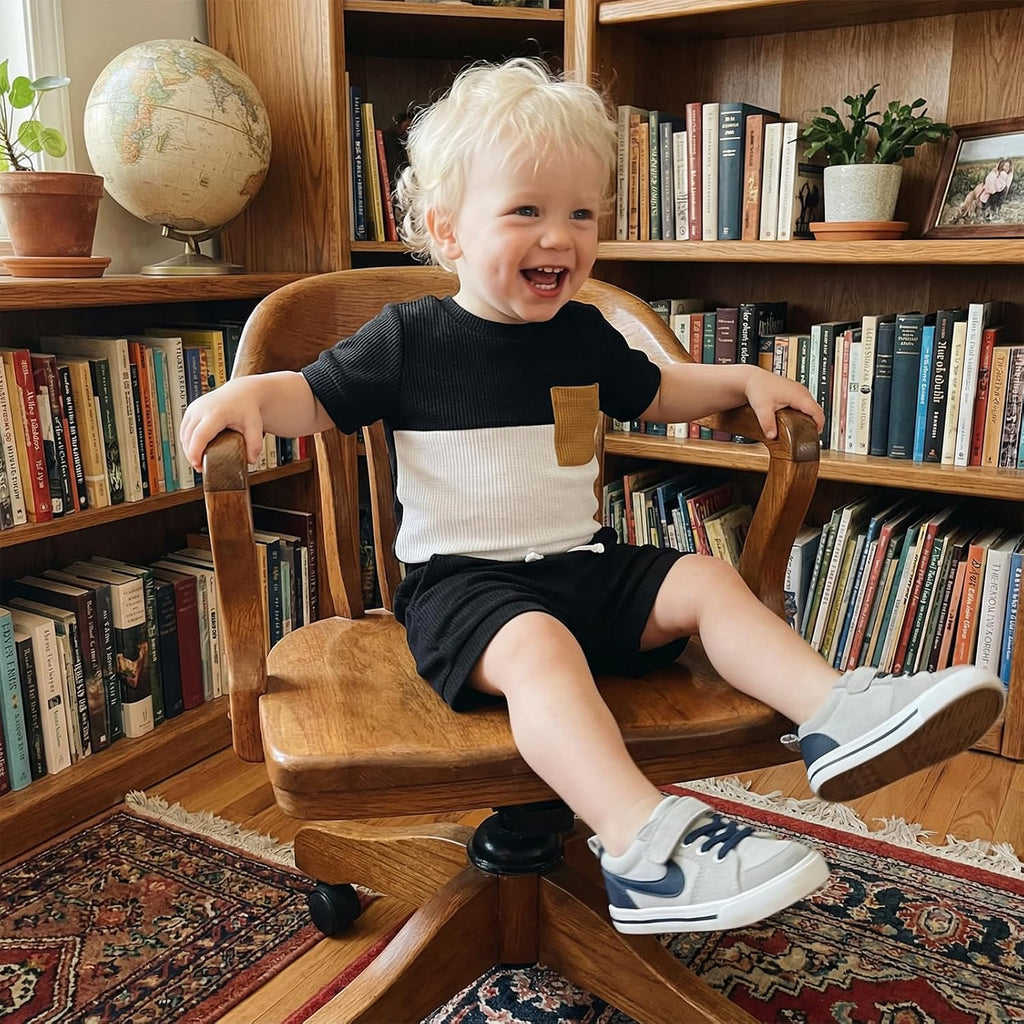 Newborn Baby Boy Summer Outfit Set Contrast Color Romper Tops With Elastic Waist Shorts Cute Infant Waffle Clothes