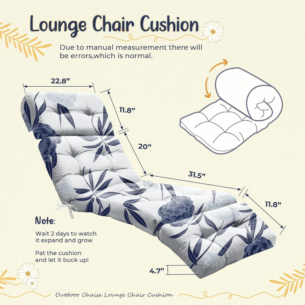 Outdoor Lounge Chair Cushions Waterproof 75.1x22.8x4.7" Blue Enchantress | 600D Oxford Fabric, Cotton Filling