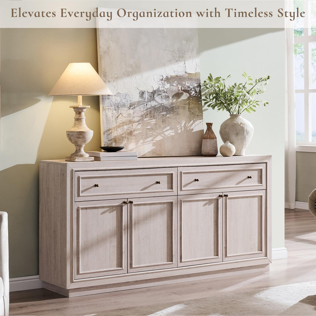 63" Modern Farmhouse Buffet Cabinet with Storage, White Alder