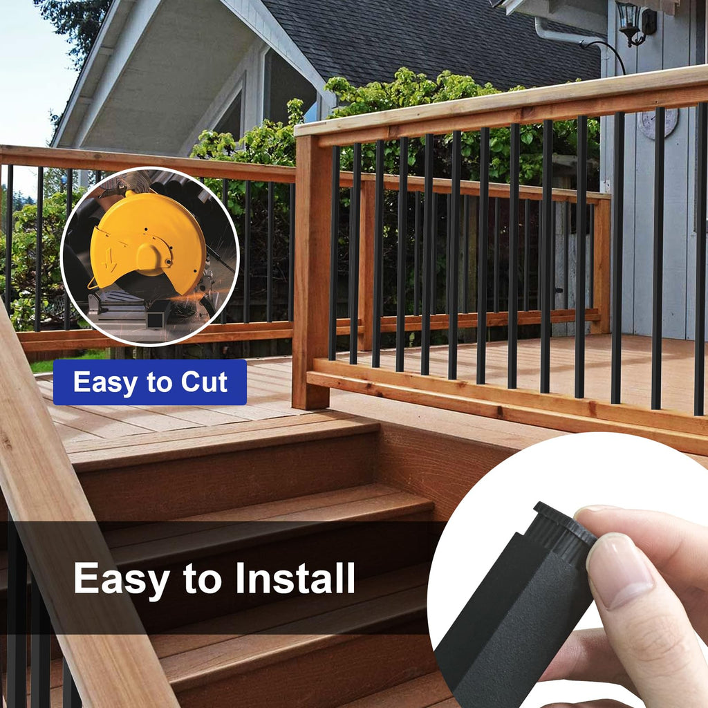 100 Pack 26" Square Aluminum Deck Balusters, 3/4" Black Aluminum Deck Spindles with Anti-UV Black Baluster