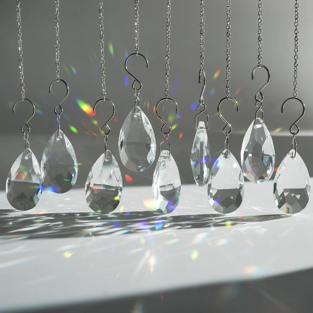 10pcs Crystal Sun Catcher, 38mm Hanging Clear Teardrops Chandelier Crystals Parts Prisms Pendants with Hook for