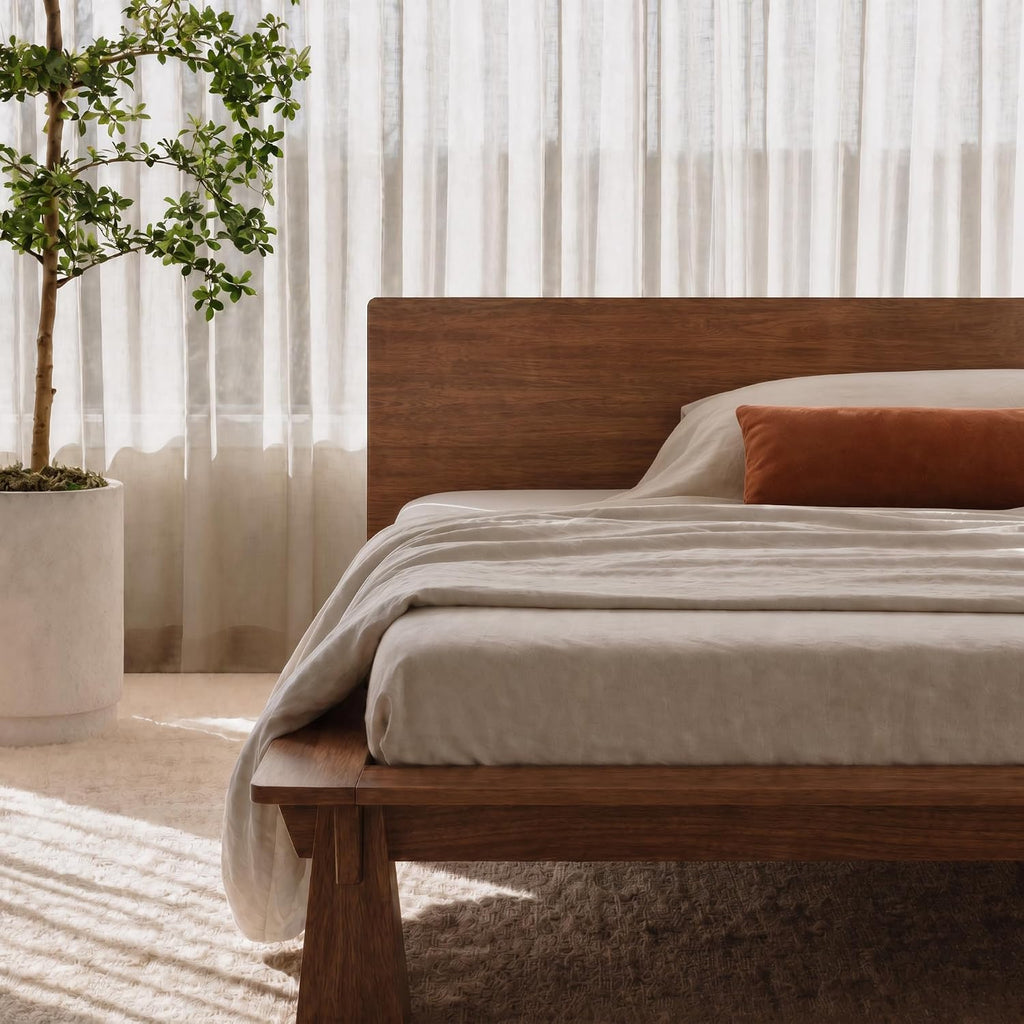 Japanese Joinery Solid Rubberwood Bed Frame, Tool-Free Assembly