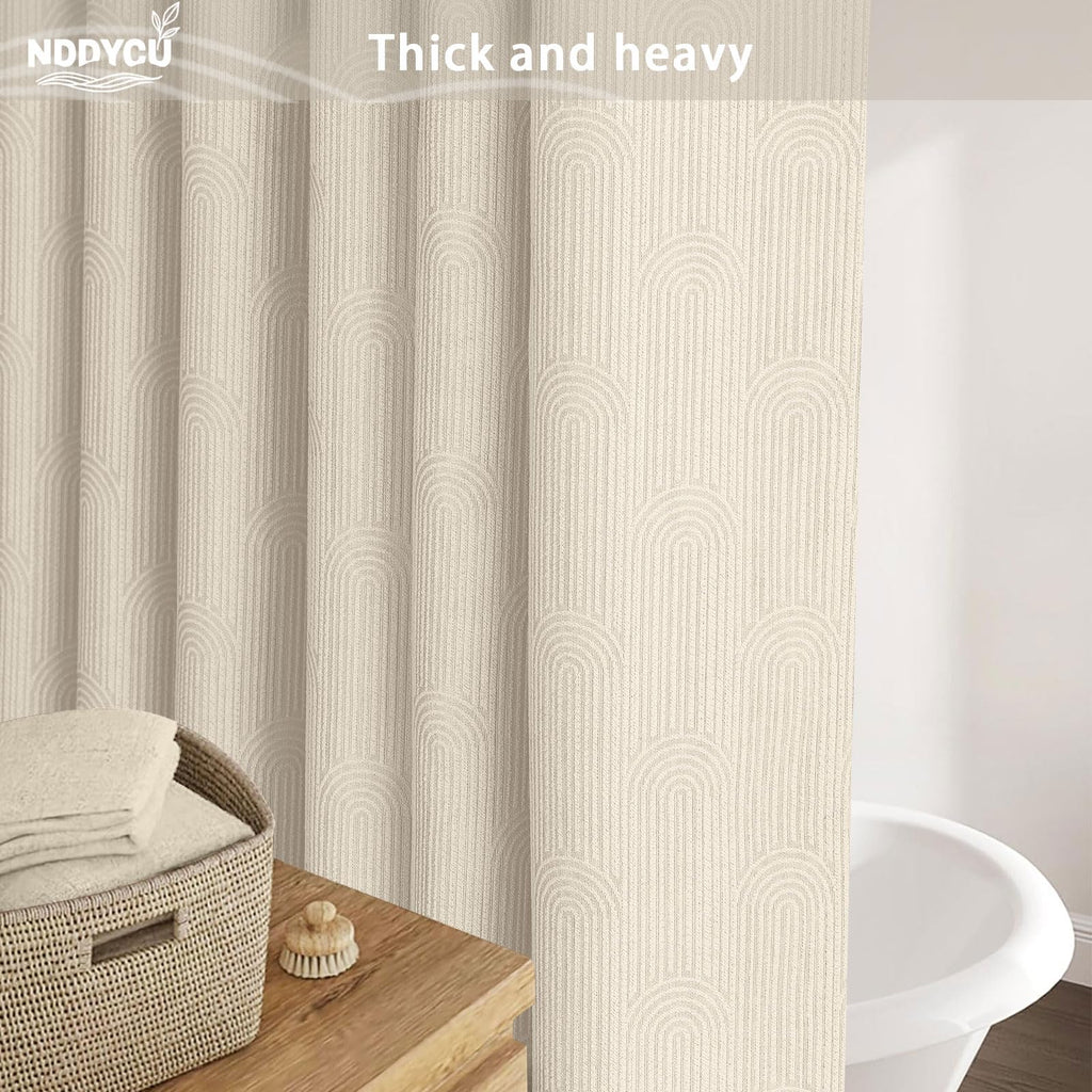 Beige Boho Cotton Shower Curtain Arch, 72" W x 72" L